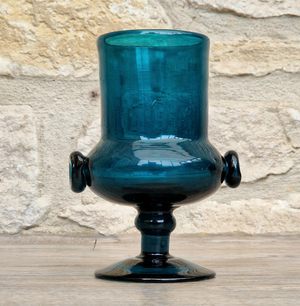Mid-Century Bertil Vallien for Boda Glass "Basun" Blue Art Glass Wine Goblet Vase