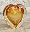 Vintage Mid Century Murano Sommerso Amber Art Glass Heart Vase Paperweight Seguso Sculptural Decor