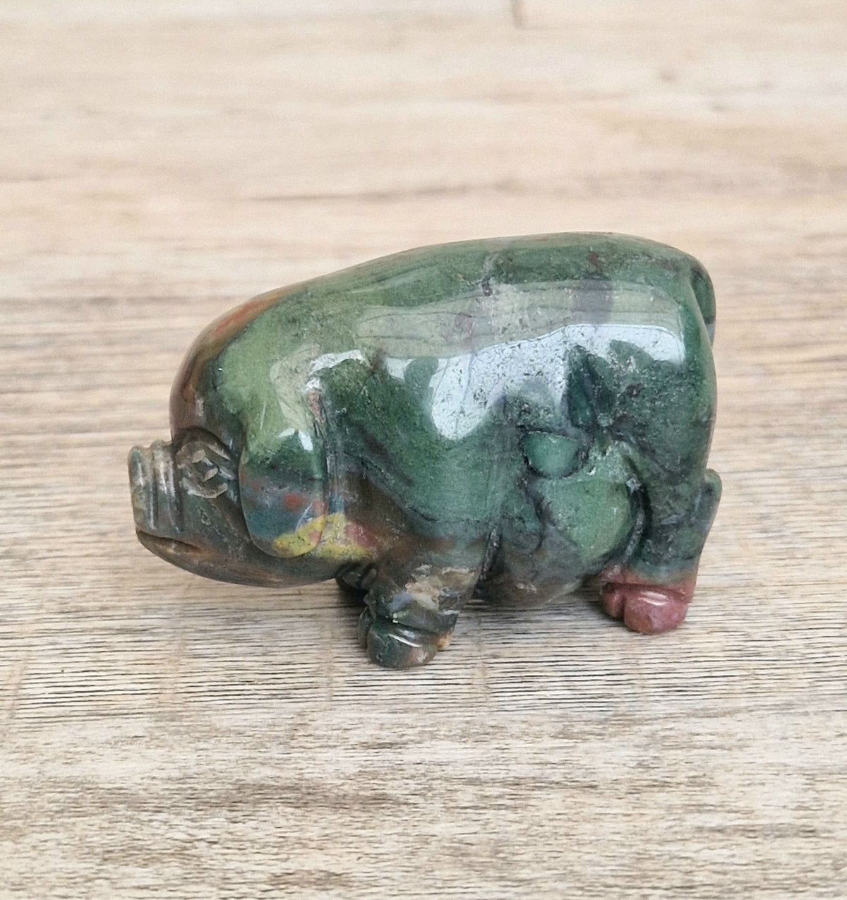Vintage Fine Carved Moss Agate Standing Pig Figure Ornament 6.3cm