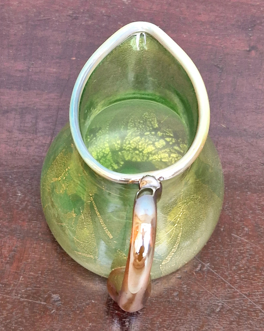 Antique Probable Salviati Dott. Murano Glass Jug, Green Gold Leaf, Venetian c.1875–1890, Handblown 13.5cm Rare