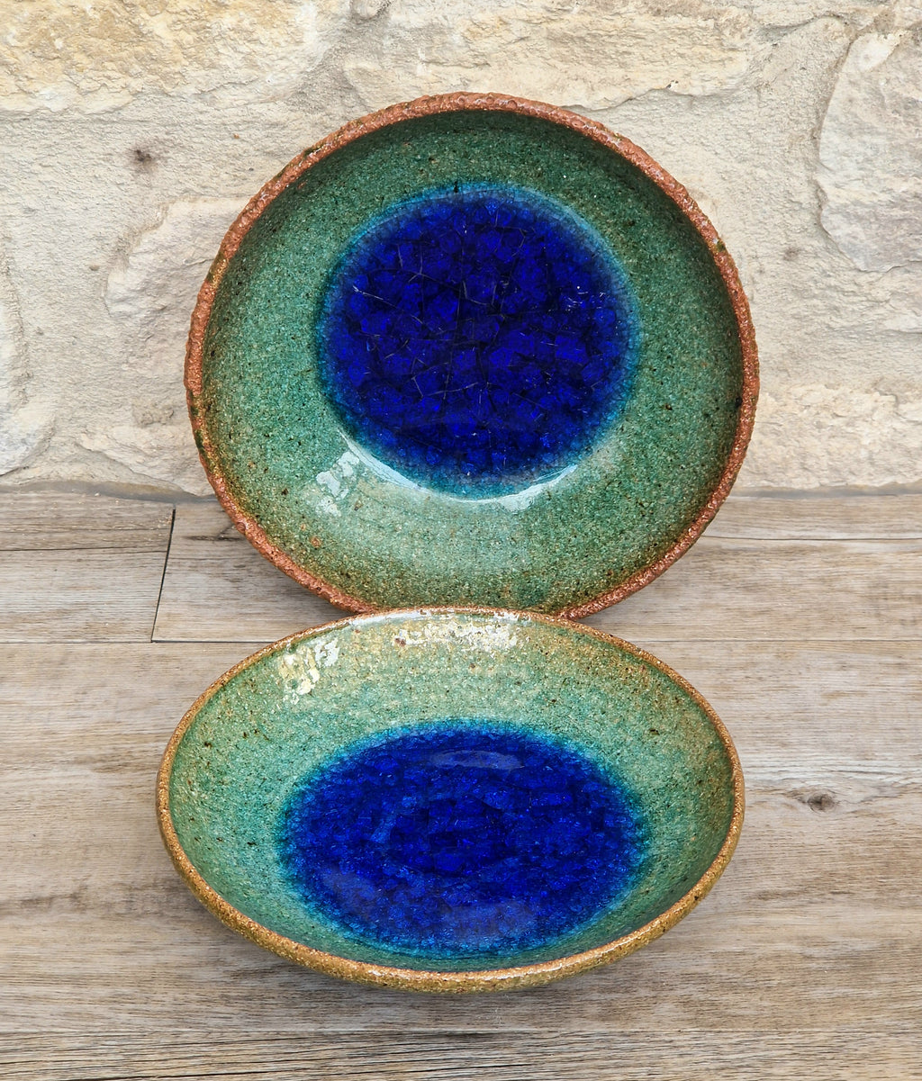 Vintage Studio Art Pottery Alan Hemmings Nested Blue Crackle Glaze Ceramic Bowls