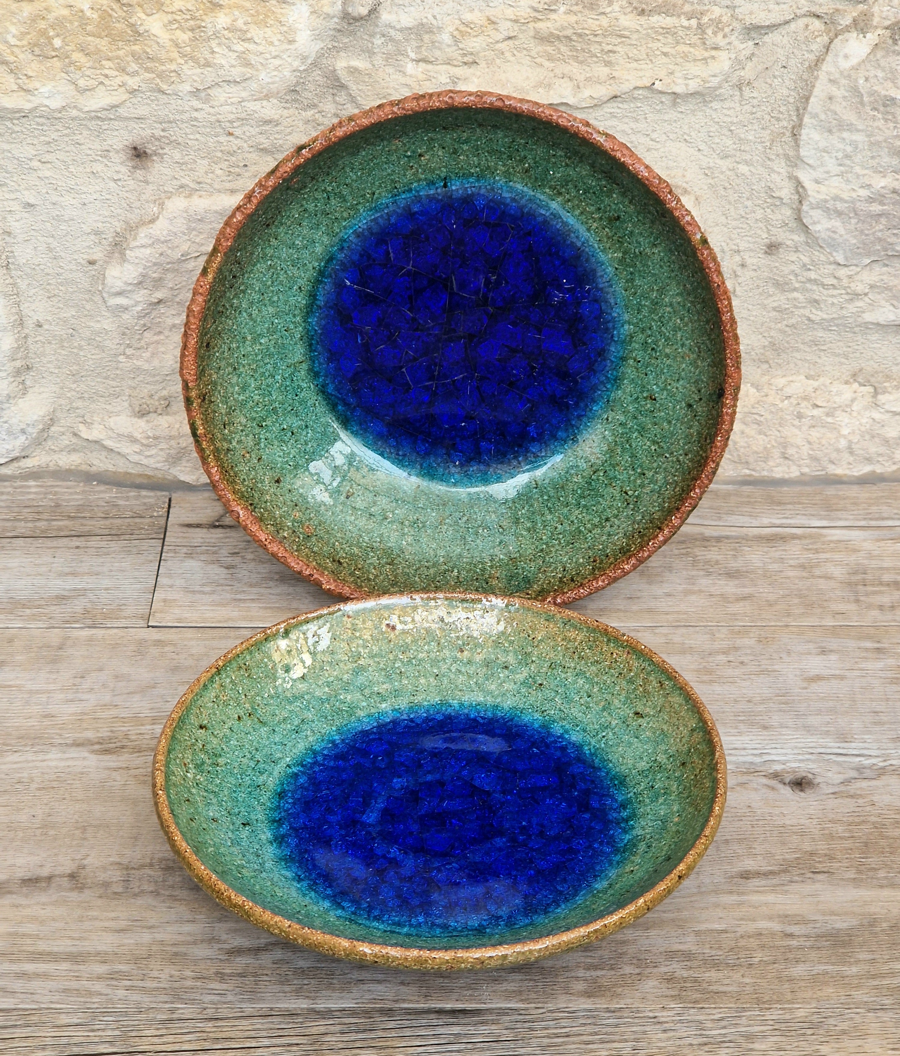 Vintage Studio Art Pottery Alan Hemmings Nested Blue Crackle Glaze Ceramic Bowls