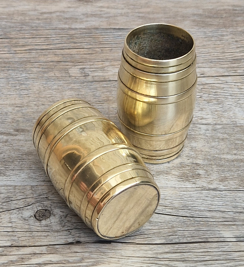 Pair of Vintage Brass Bound Barrel Table Match Holders Desk Pen Holders