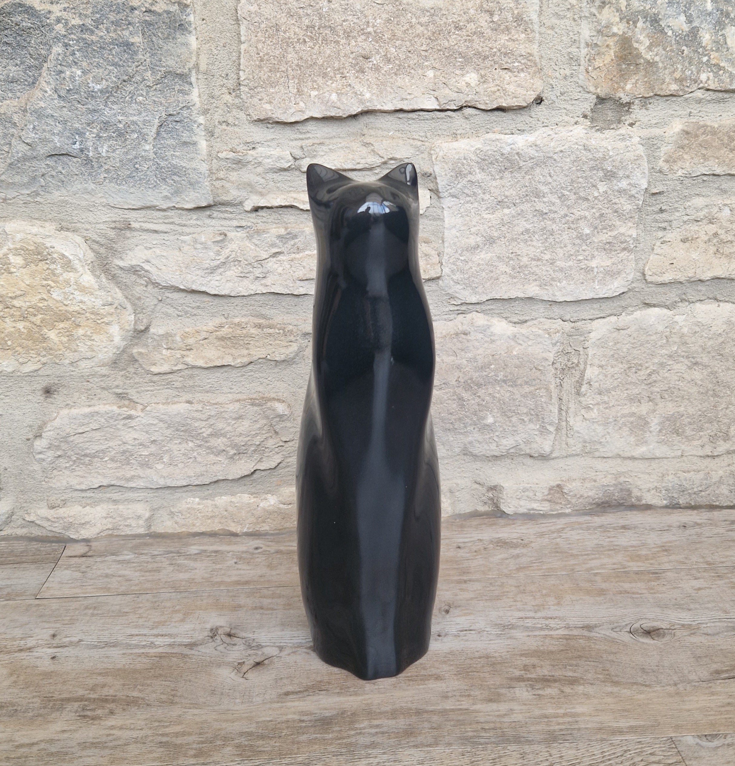 Perry Lancaster Artforum Sitting Cat Gloss Black Heavy Resin Figure Vintage 32cm