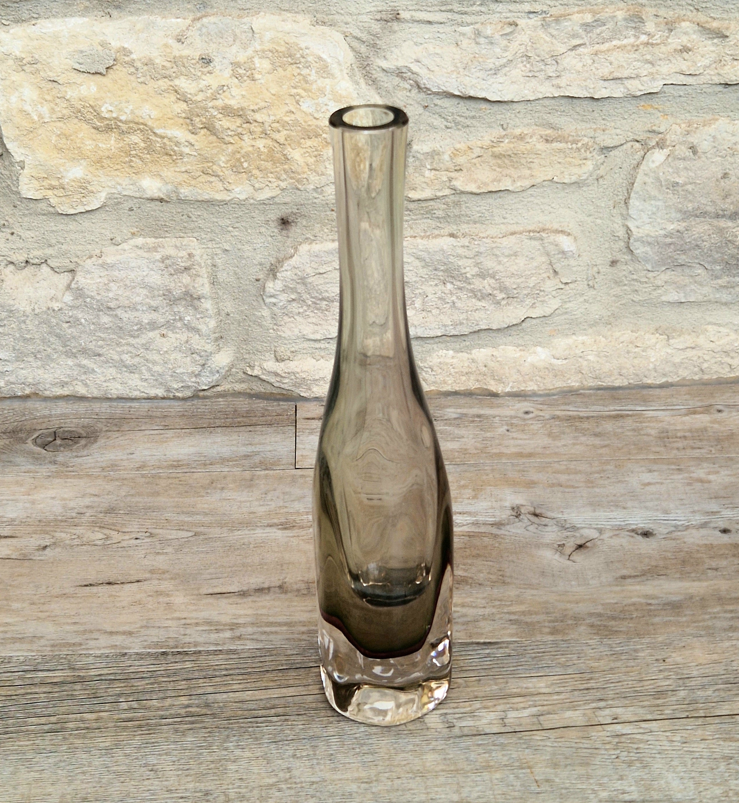 Rare Mid Century Heavy Hand Blown Triple Sommerso Art Glass Bottle Vase 31cm