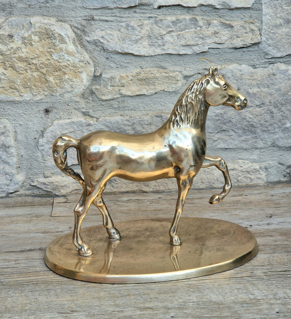 Vintage Solid Brass Horse Statue 22cm Large Heavy Equestrian Trotting Figurine On Base 1.9kg