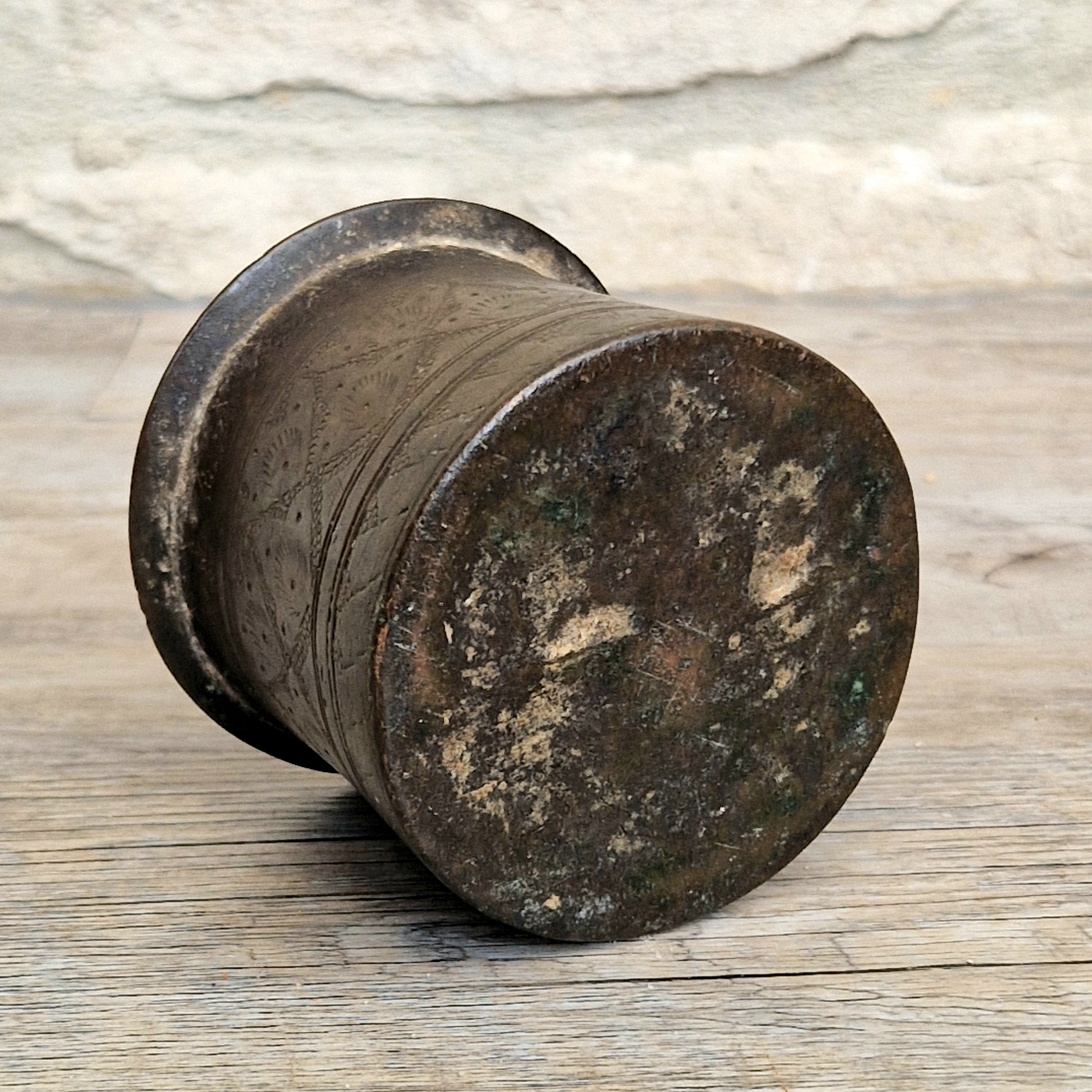 Antique 19thC Indian Bronze Panchpatra Holy Water Cup Heavy Cast Ritual Puja Pot 383g