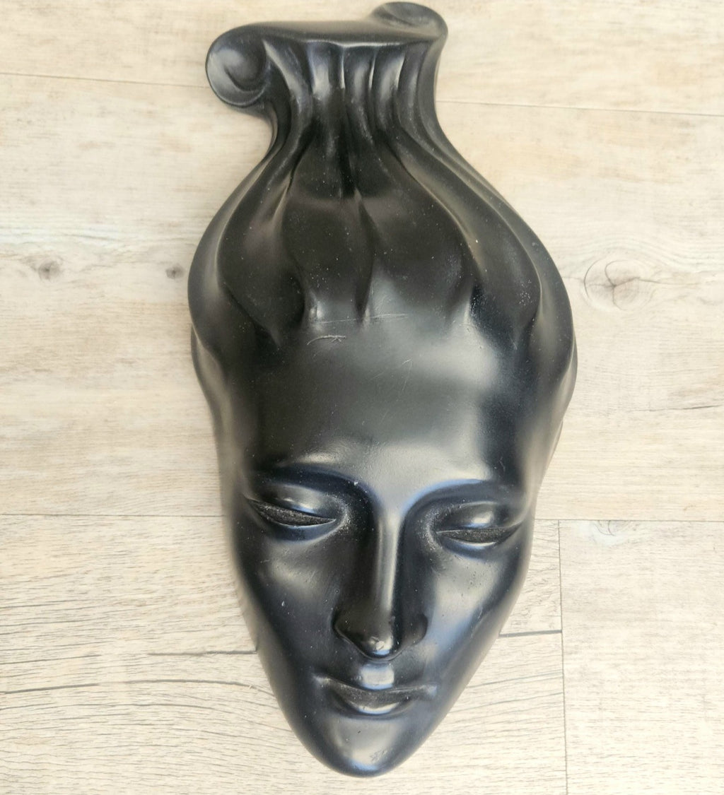 Midecentury Ceramic Female Face Mask Wall Plaque Art Female Face Sculpture Wall Art Decor