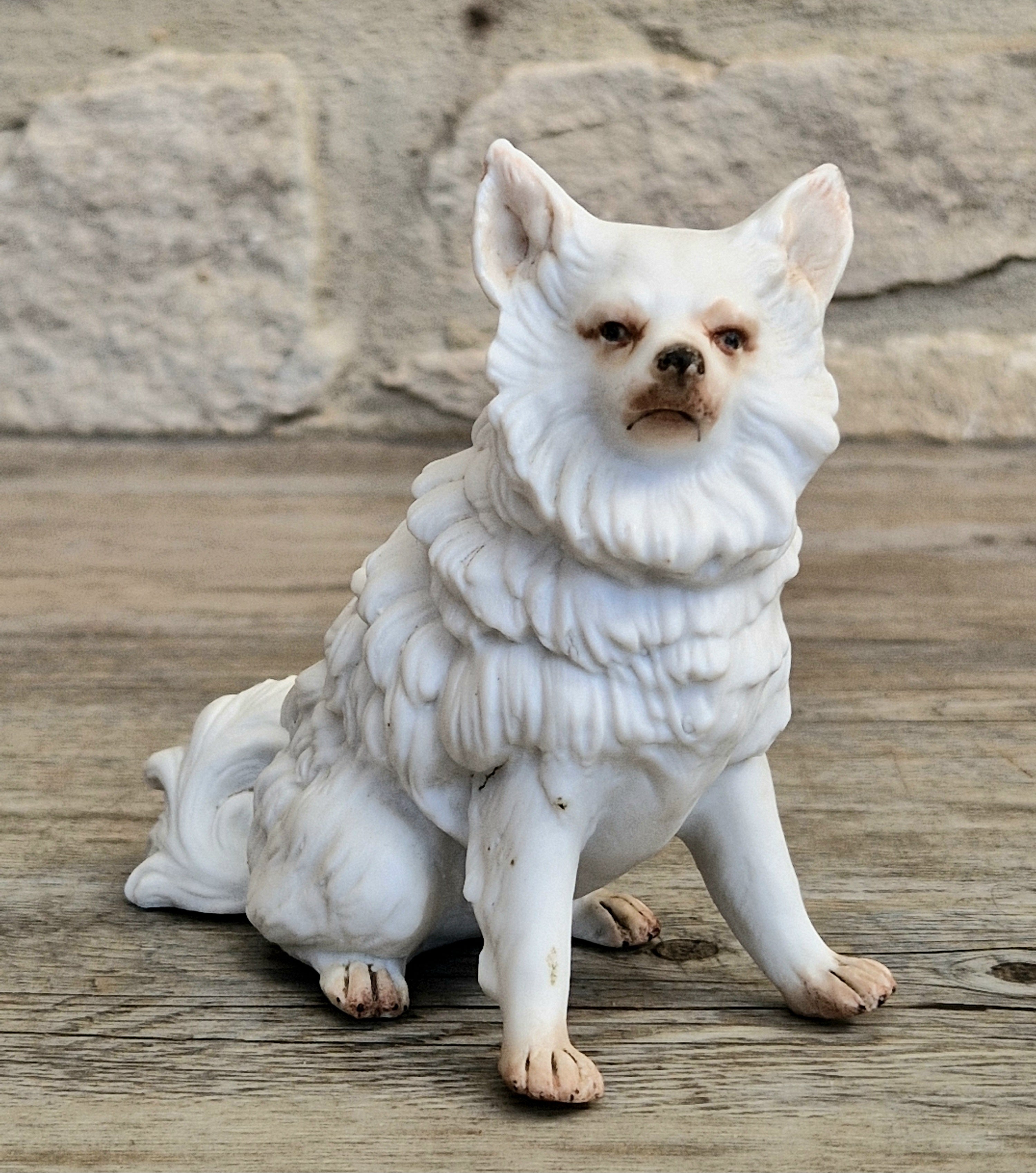 Antique Heubach Bisque Sitting Spitz Dog: German Figure, Circa 1864-1880