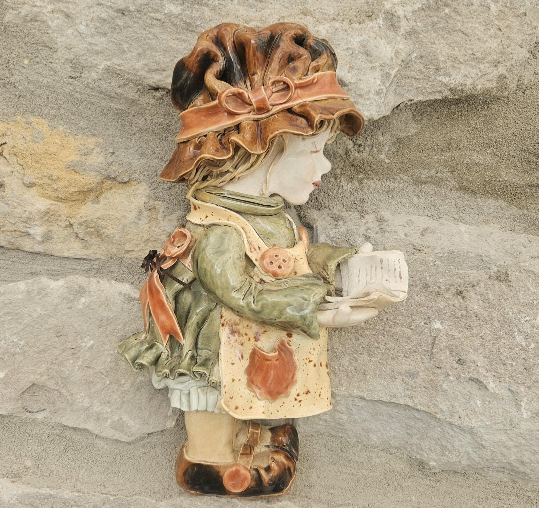 Pottery Girl Wall Hanging Ornament Handmade Isle of Wight England Cottagecore Rustic Home Decor
