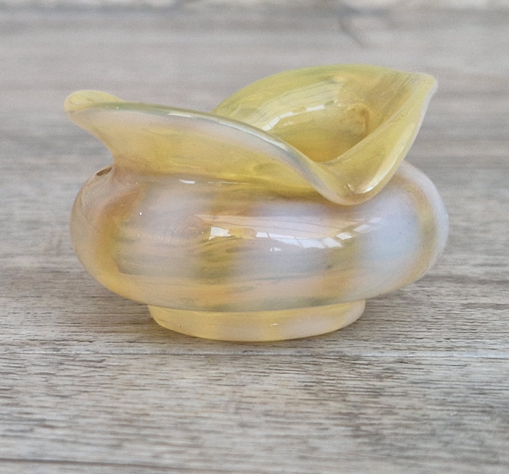Antique Art Nouveau Monot Stumpf Pantin French Opalescent Glass Ruffled Open Salt Cellar Bowl