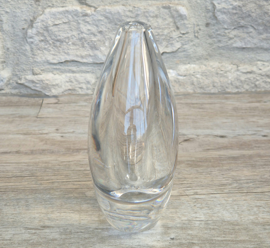 Vintage Orrefors PU3632 Crystal Teardrop Vase Mid Century Swedish Art Glass Sven Palmqvist 16cm