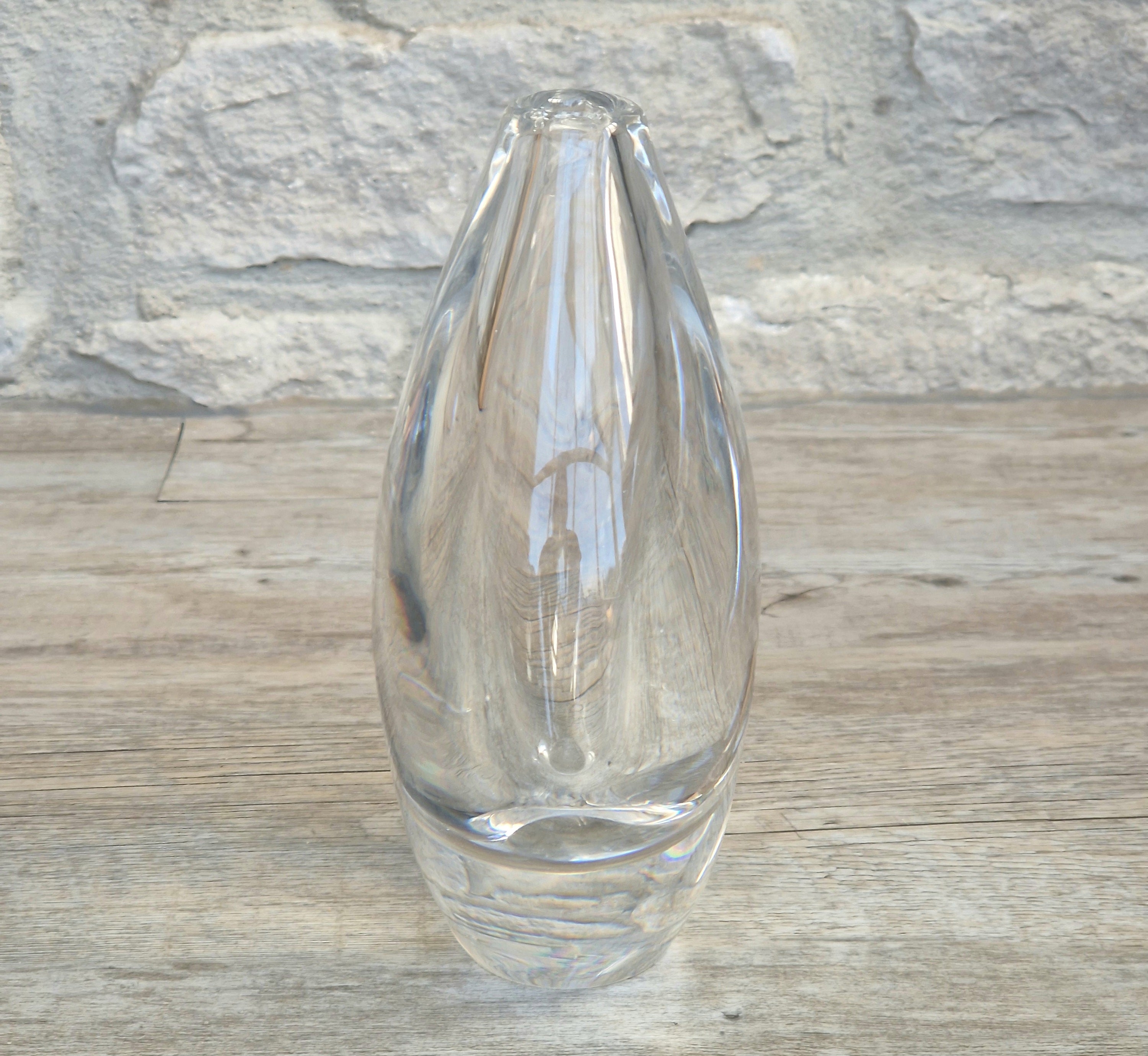 Vintage Orrefors PU3632 Crystal Teardrop Vase Mid Century Swedish Art Glass Sven Palmqvist 16cm