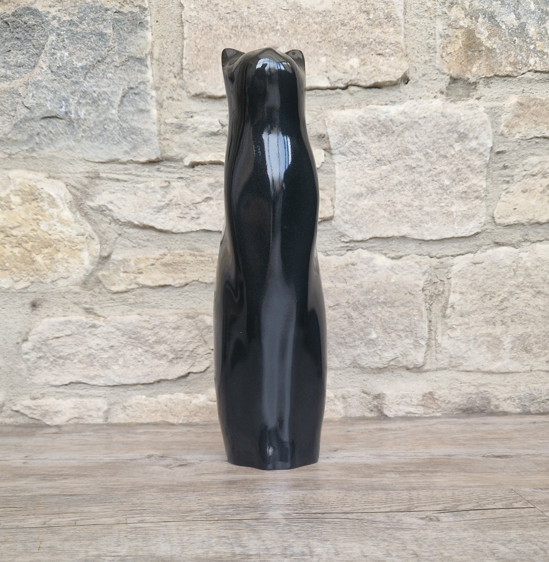 Perry Lancaster Artforum Sitting Cat Gloss Black Heavy Resin Figure Vintage 32cm