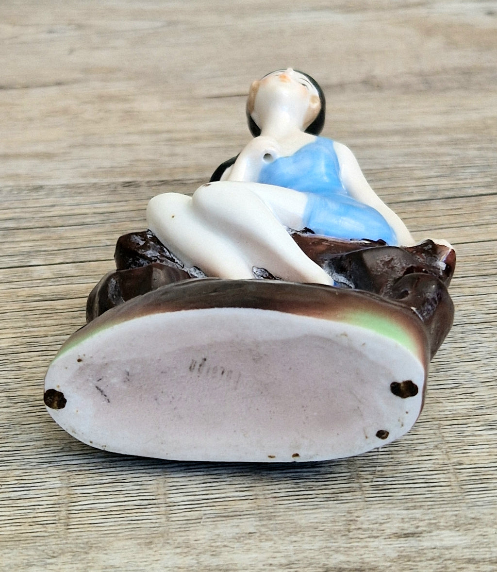 Art Deco Flapper Girl Bathing Belle Figure Ornament Ceramic Hat Pin Holder Continental 1930's