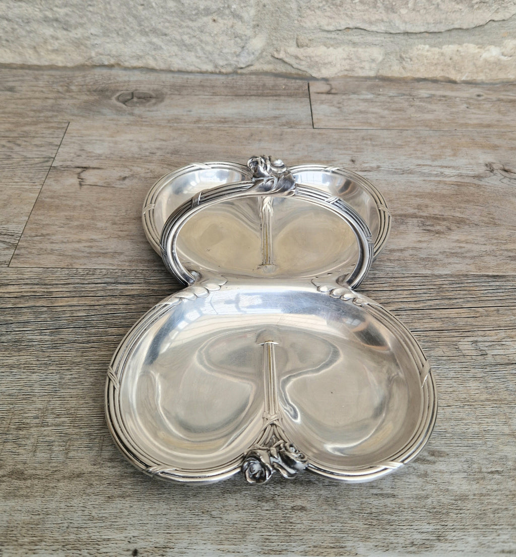 Antique Tray Christofle Gallia Silver Plated Handled Serving Tray Art nouveau Rose Design Made in France