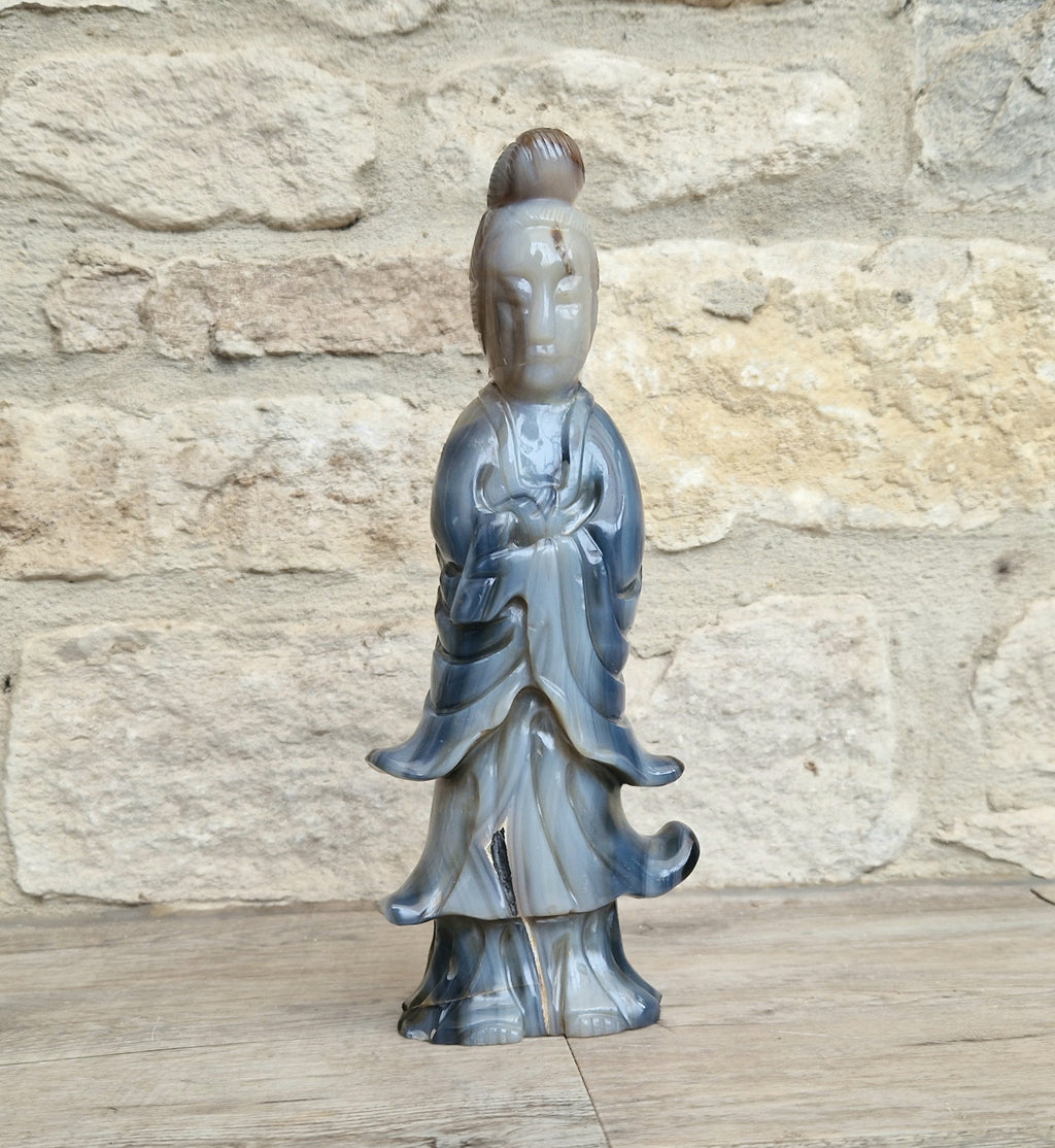 Antique Carved Chinese Agate Figure Kuan Yin Bodhisattva of Compassion *Repair