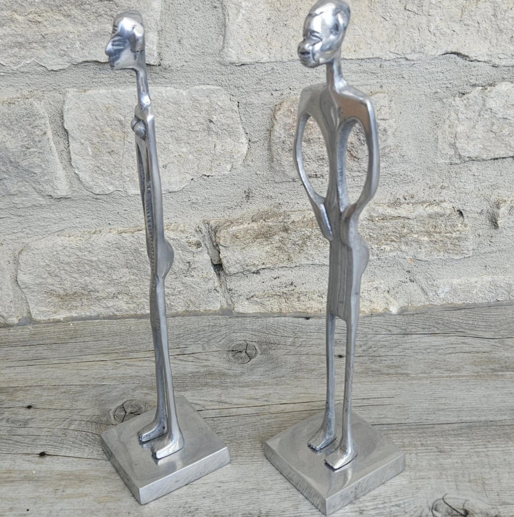 2 Aluminium Dogon Style Brass Art Figure Tall Skinny African Elongated Man 31cm Tall Lightweight