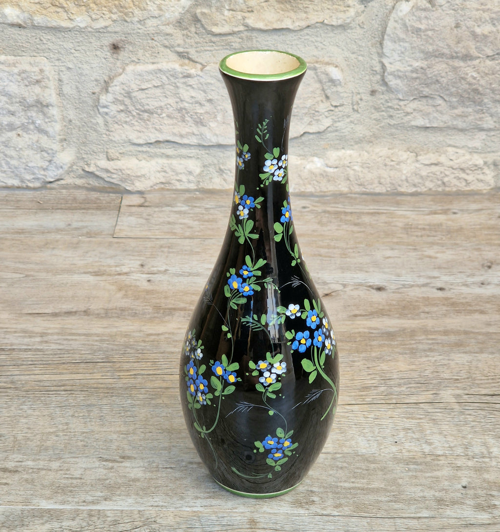 Marmaca San Marino Vase Art Ceramic Black Floral Amphora Tall Bottle Vase 1950's