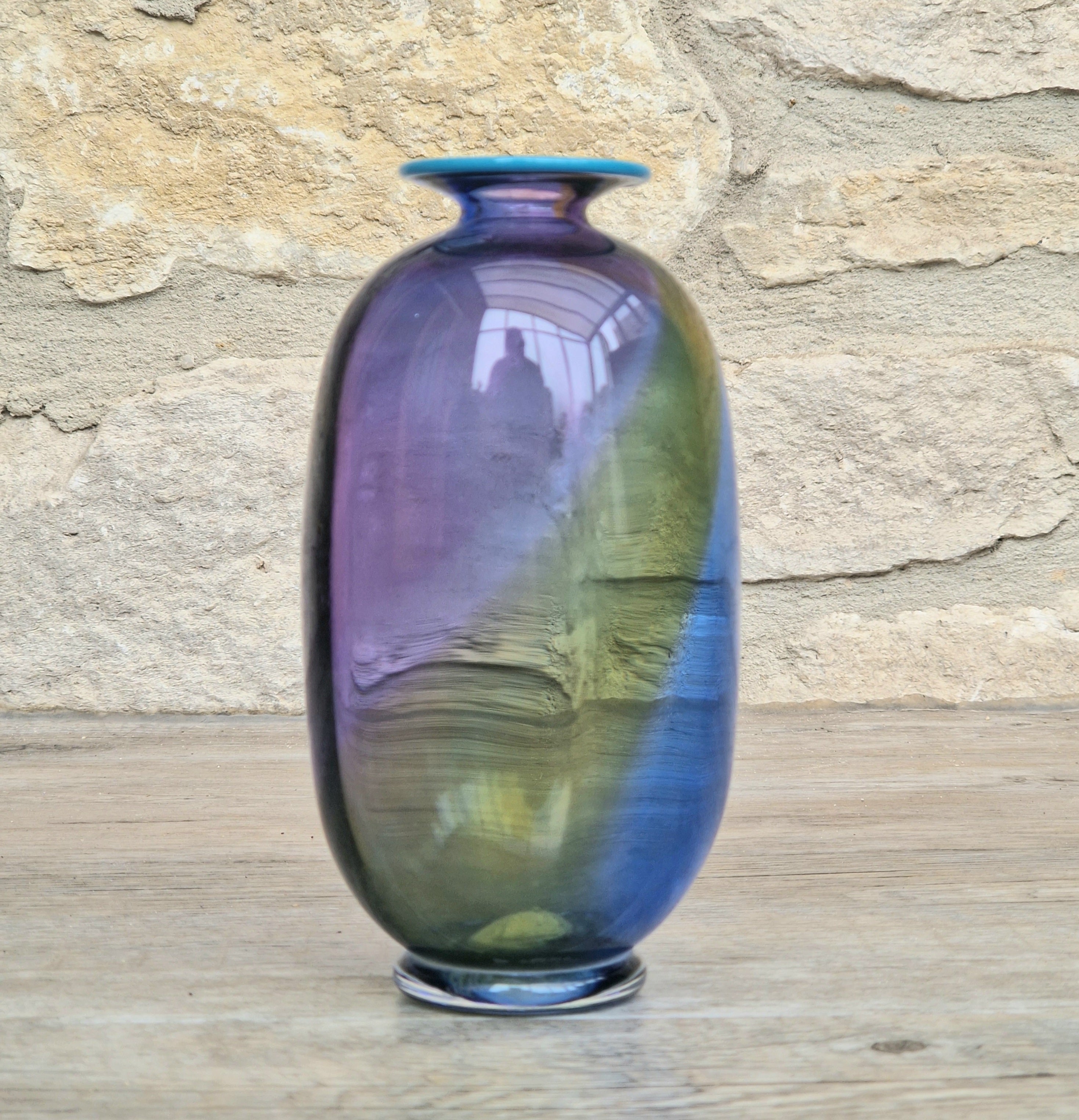 Transjö Hytta Swedish Art Glass Rainbow Vase WRC Signature Ann Wolff, Jan-Erik Ritzman and Sven-Åke Carlsson Vintage Mid Century Piece 6"