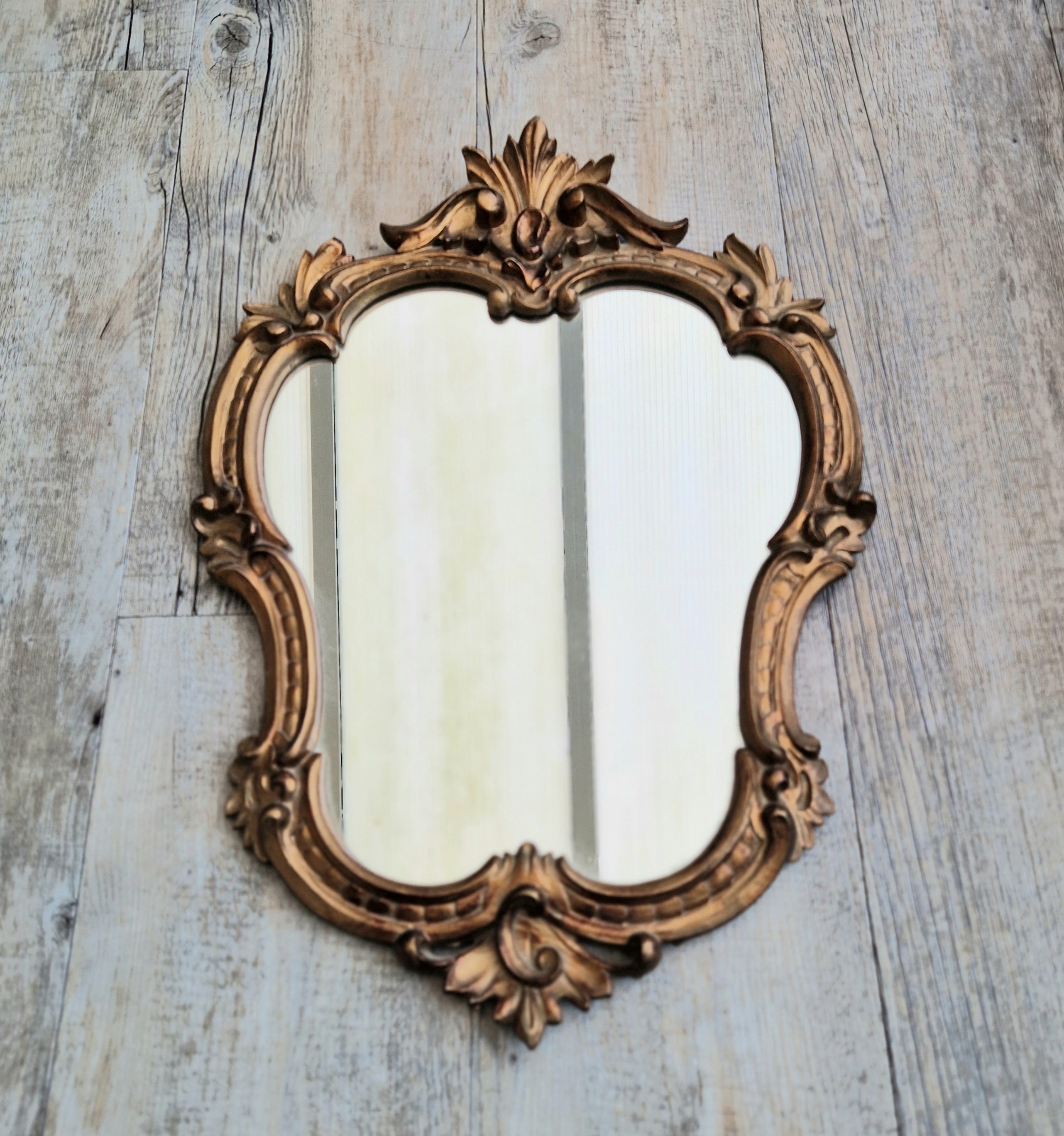 Vintage Italian Ornate Rococo Style Gilded Gold Wall Mirror 51cm x 35cm Stamped Italy