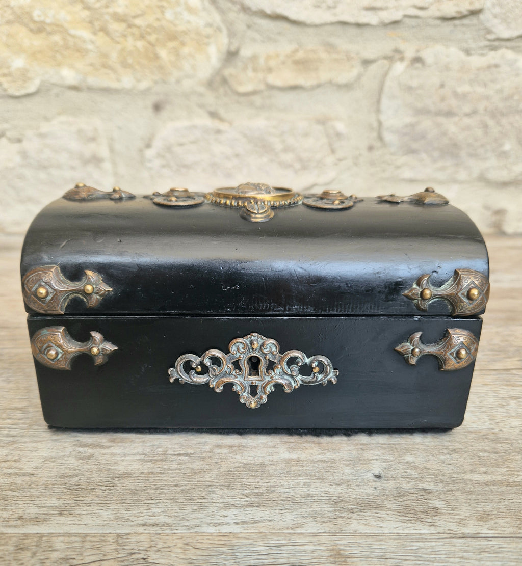 Antique Napoleon 111 Ebonised Neo-Classical Bronze Cameo Dome Top Trinket Jewellery Casket c.1852-1870