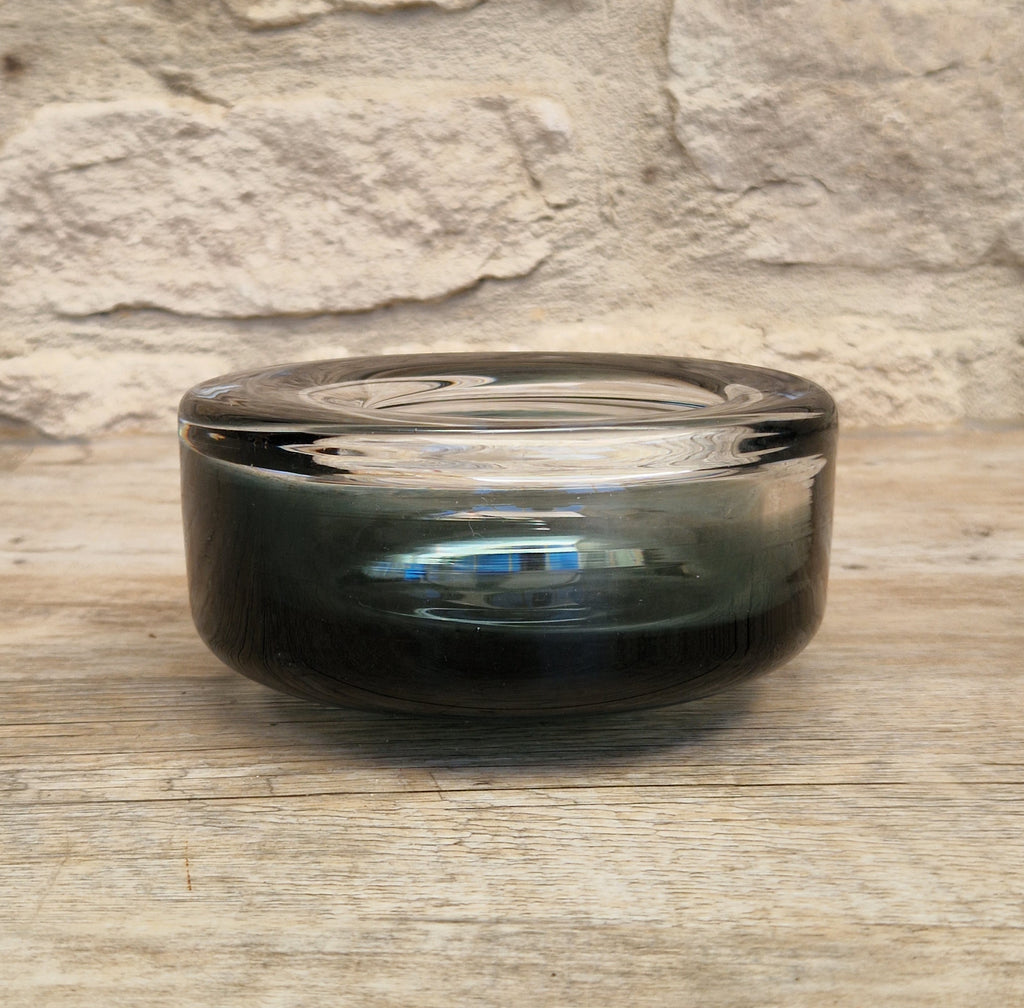 Per Lutken For Holmegaard 'Flying Saucer' Bowl MCM Smoke Blue Danish Art Glass 1960's