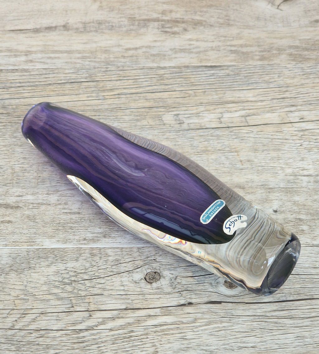 Vintage Smålandshyttan Sweden Amethyst Glass Vase Josef Schott Double Label Mid Century 20cm