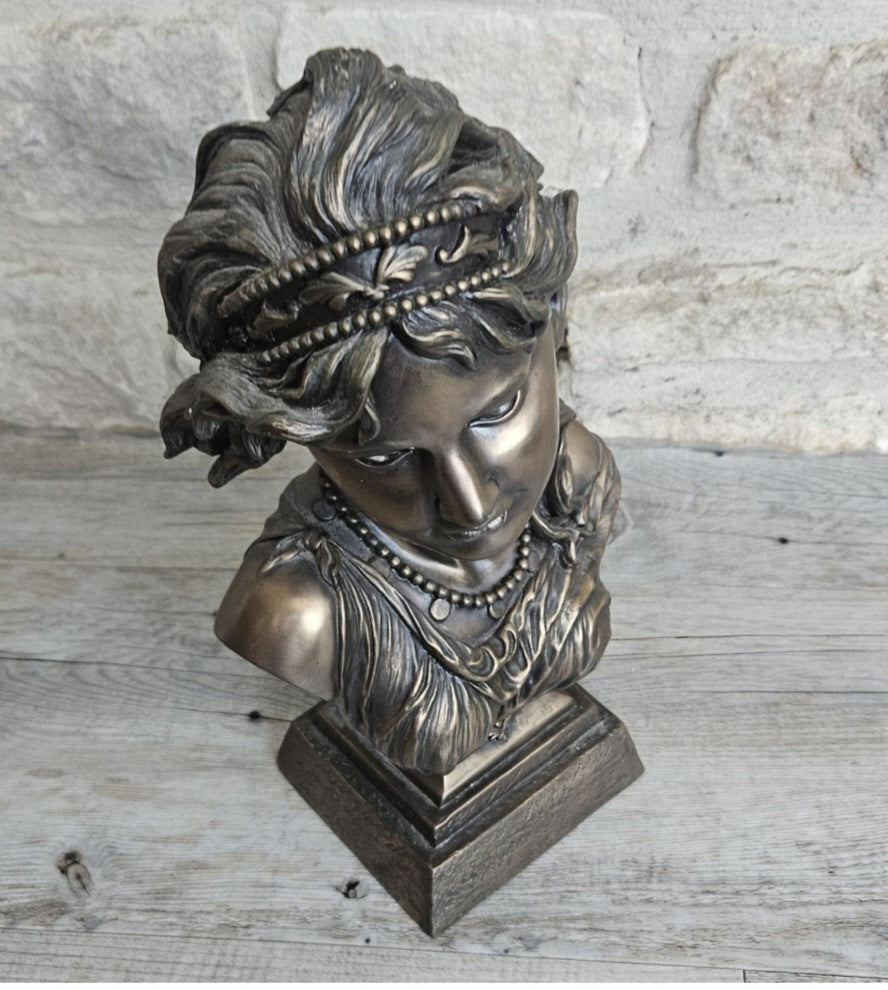 Vintage 2001 Large Resin Female Bust by Crosa Cold Cast Bronze Effect Very Heavy 32cm Tall