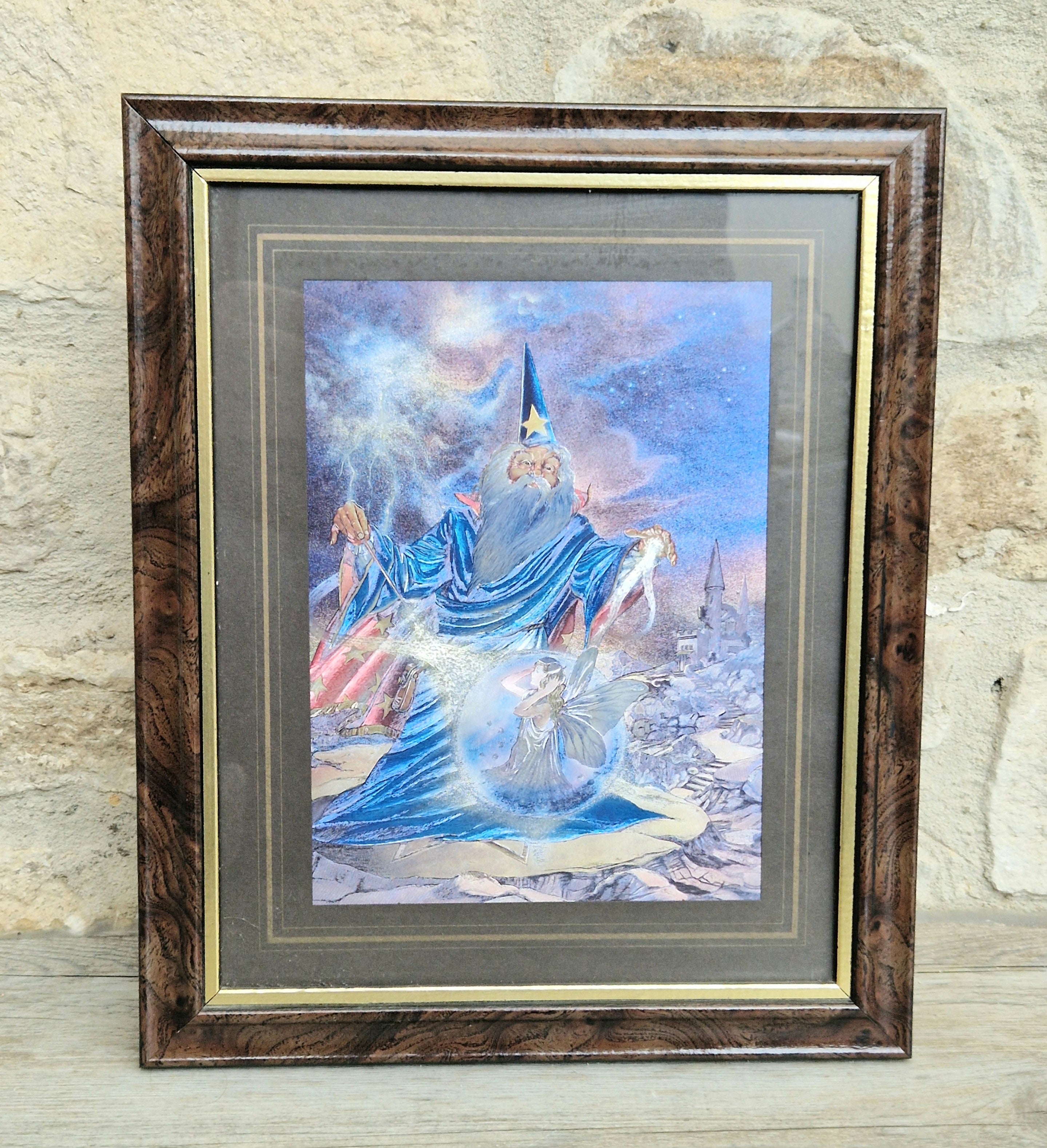 Dufex Foil Print Fairy Magic 3D Effect Fantasy Art Wizard Fairy Framed 1980's Vintage