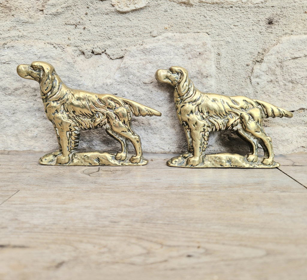 Pair of Vintage Brass Irish Setter Dogs Half Mold Stand Desk Ornaments