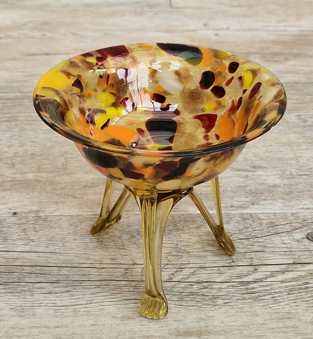 Vintage Italian Style Art Glass Bowl Confetti Glass Three Legged Tripod Bowl