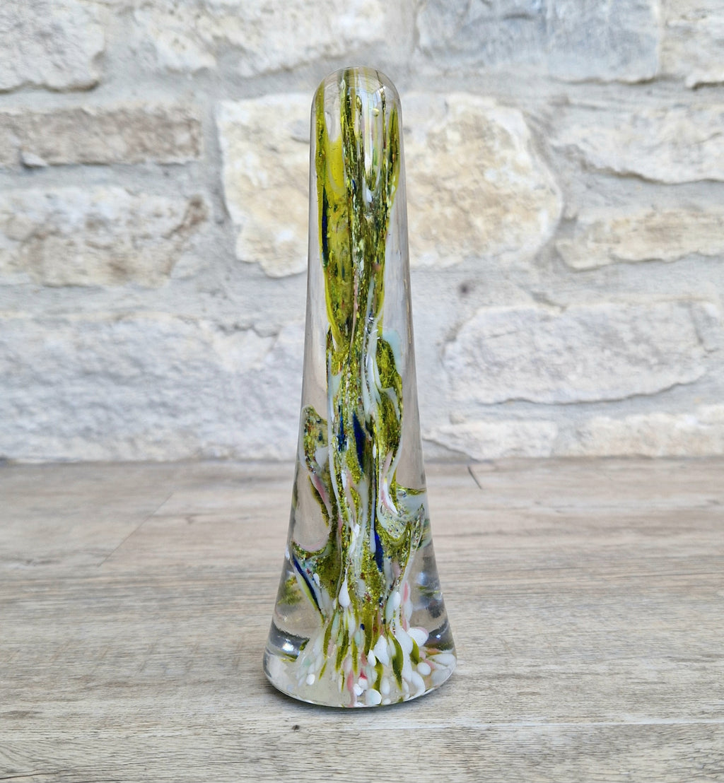 Devil's Fire Tower Green Art Glass Obelisk Paperweight 18.4cm 19th Century