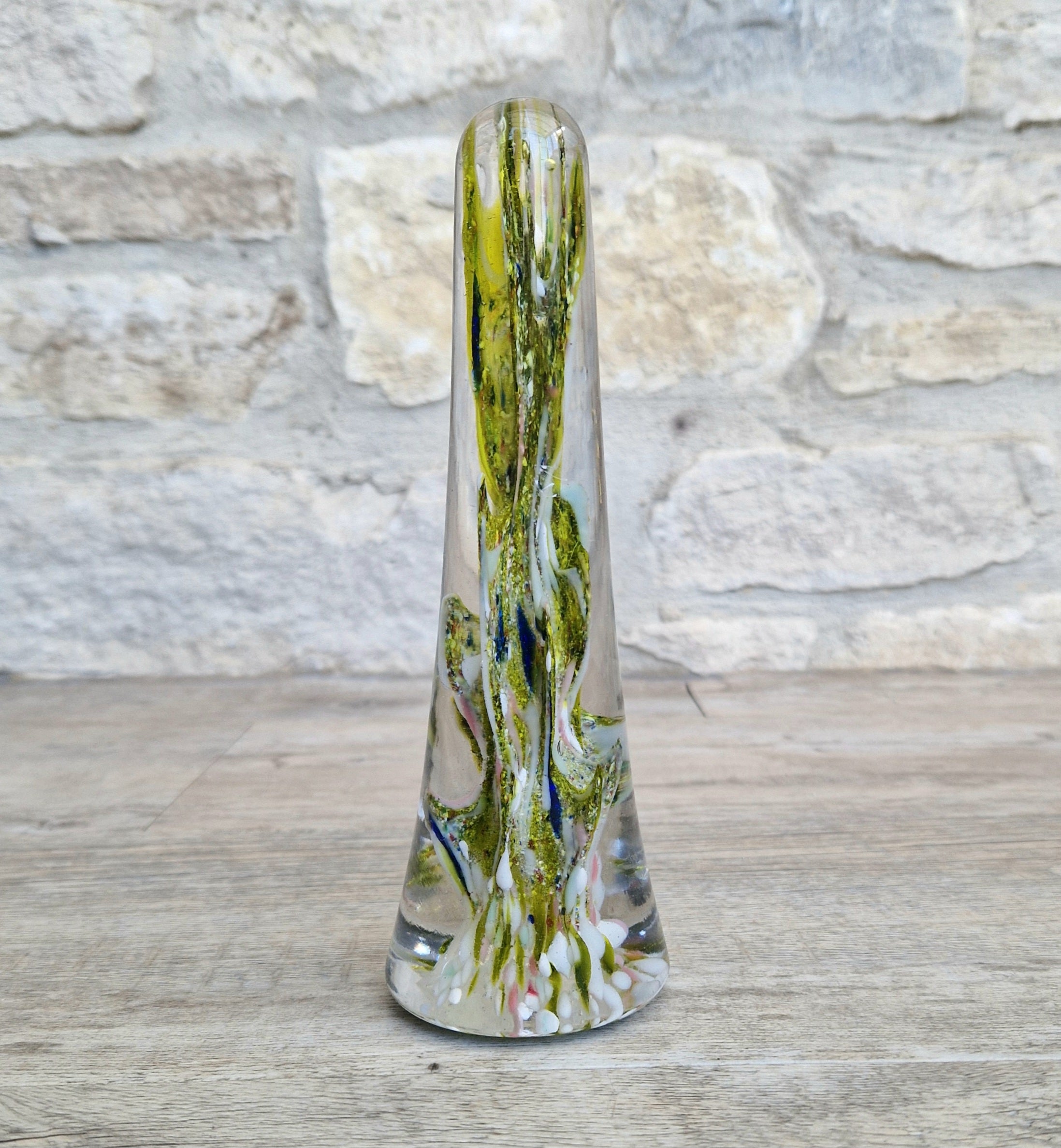 Devil's Fire Tower Green Art Glass Obelisk Paperweight 18.4cm 19th Century