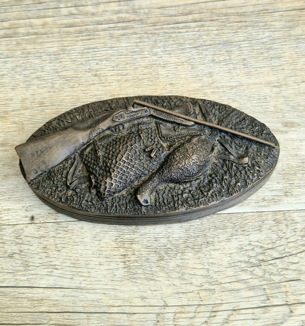 David Hughes Cold Cast Resin Paperweight Hunting Apparel Bag & Pheasant Collectors Desk Ornament.