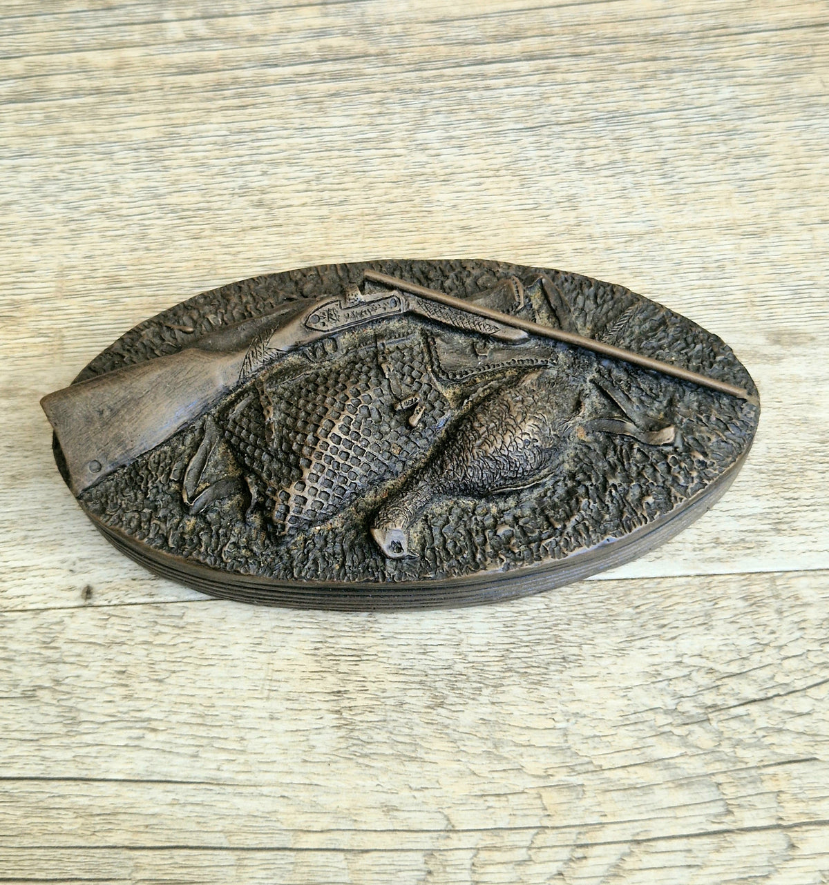 David Hughes Cold Cast Resin Paperweight Hunting Apparel Bag & Pheasant Collectors Desk Ornament.