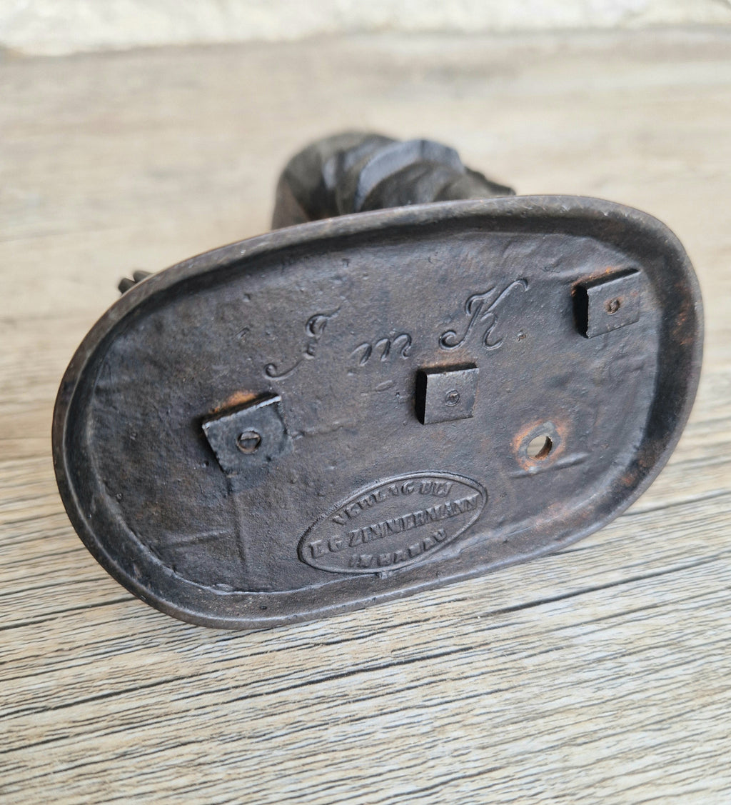 Rare Antique E.G. Zimmermann Hanau Cast Iron Shoeshine Boy Figural Table Match Holder & Striker