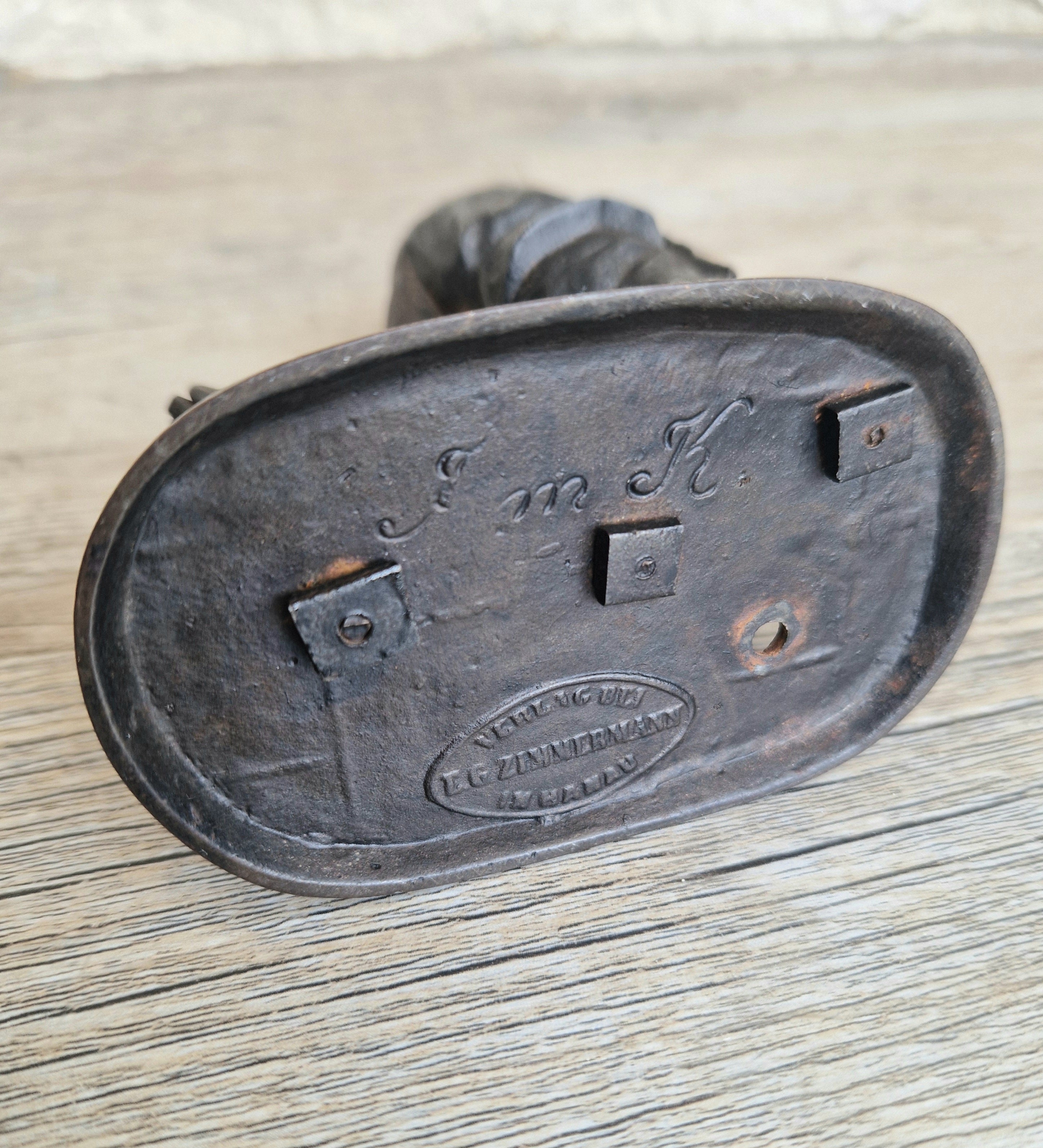 Rare Antique E.G. Zimmermann Hanau Cast Iron Shoeshine Boy Figural Table Match Holder & Striker