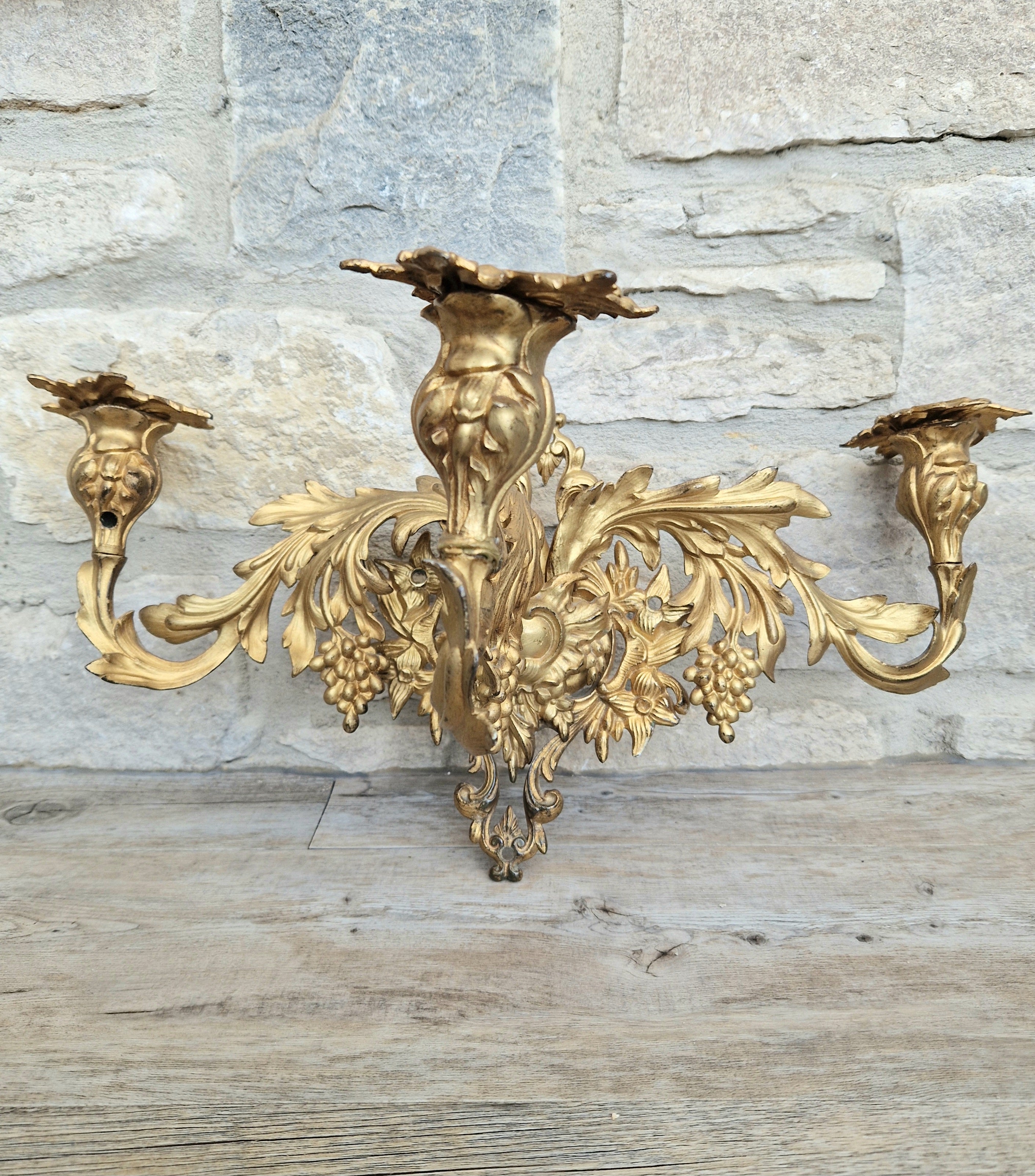 A Single French Louis XV Style Gilt Bronze 3 Branch Applique Sconce c.1900