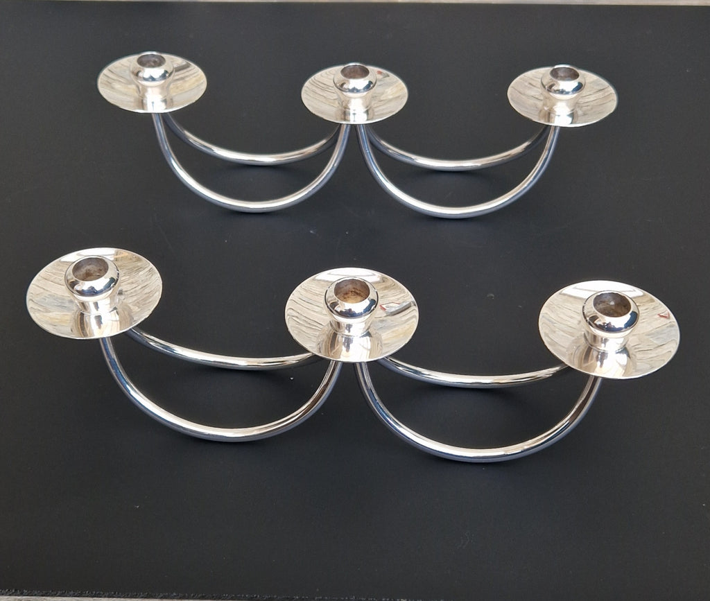 1960's Berg 'Selandia' Danish 3 Branch Minimalist Candelabra Candle Holders x 2