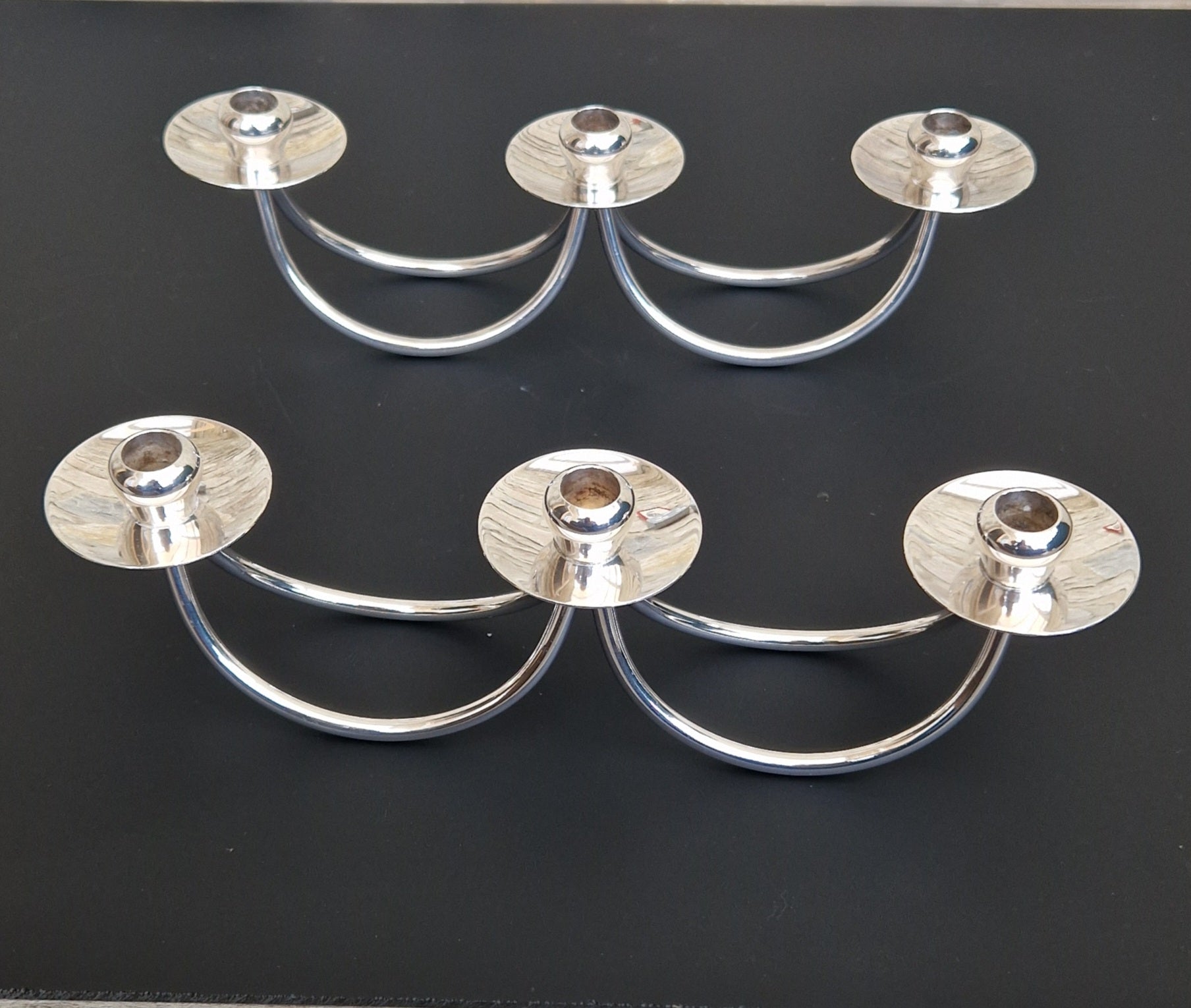 1960's Berg 'Selandia' Danish 3 Branch Minimalist Candelabra Candle Holders x 2