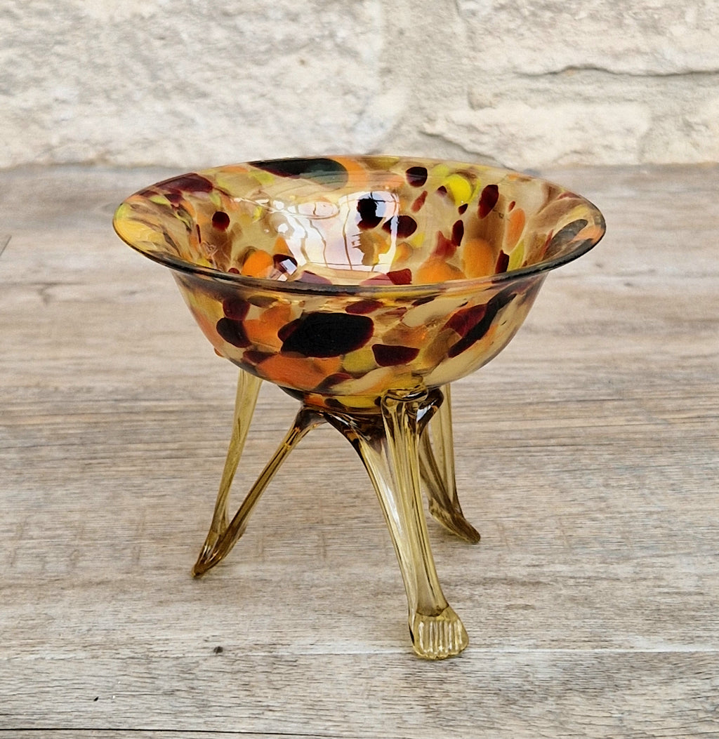 Vintage Italian Style Art Glass Bowl Confetti Glass Three Legged Tripod Bowl