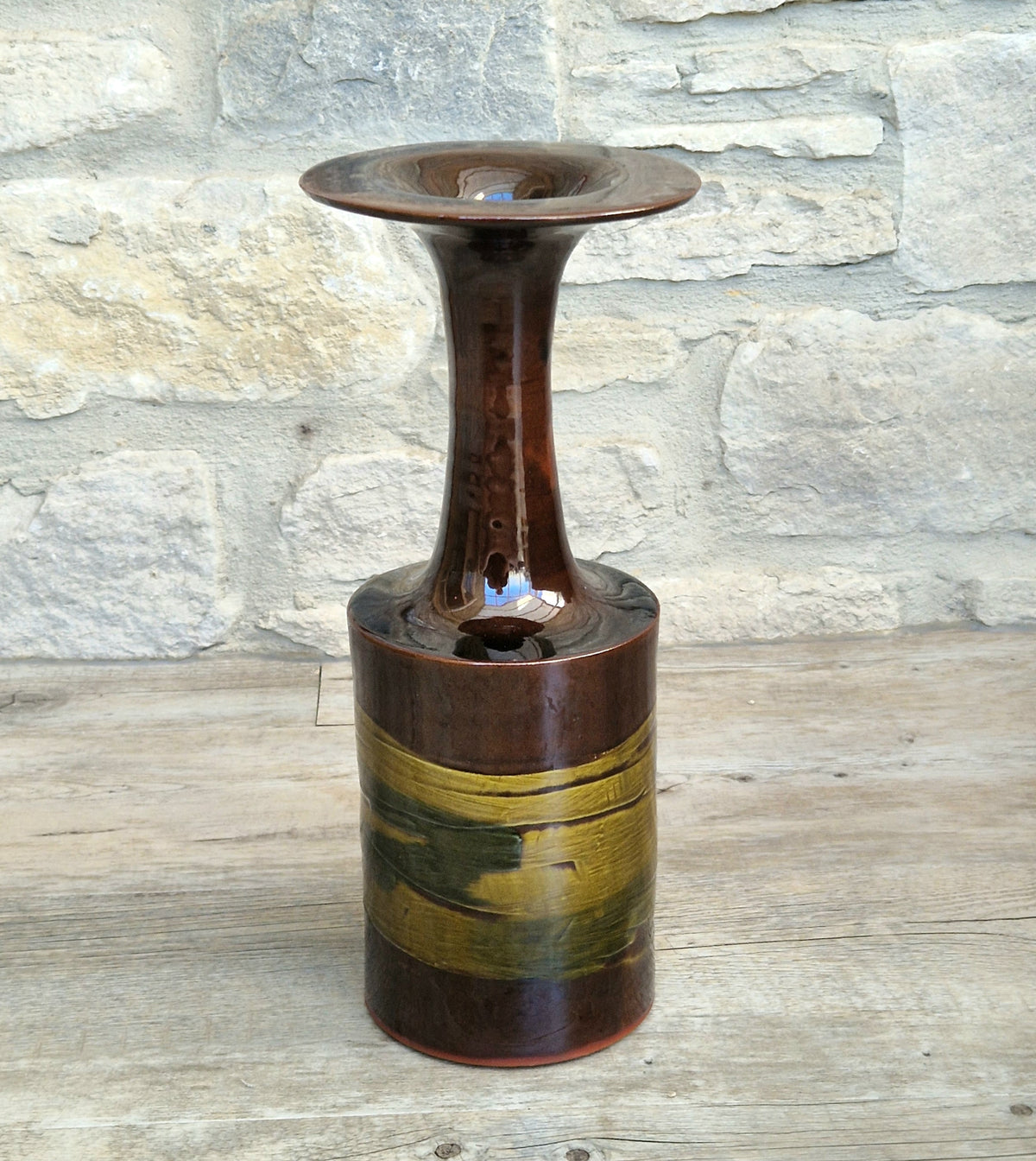 Vintage 1970s Studio Pottery Chalice Vase 32.5cm Terracotta Mid Century Modern Art Glaze
