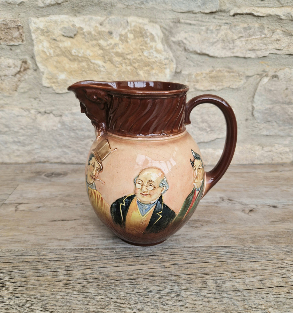 Royal Doulton Charles Dickens Pitcher: Antique Raised Relief Ceramic Jug Made in England