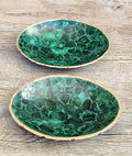 Pair of Stunning Fine Midcentury Malachite & Brass Oval Vide Poche Catch-All Decorative Bowls