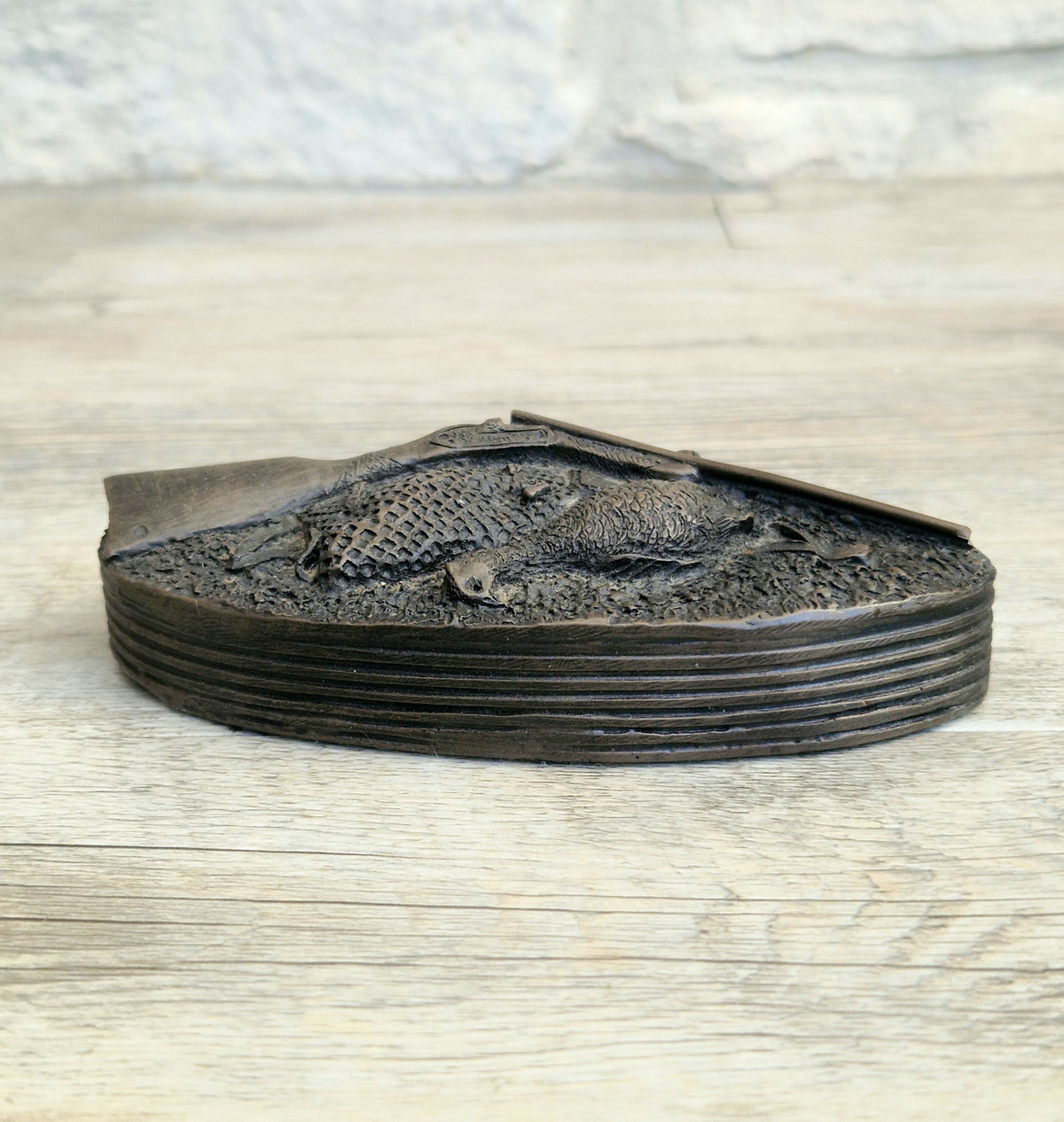 David Hughes Cold Cast Resin Paperweight Hunting Apparel Bag & Pheasant Collectors Desk Ornament.