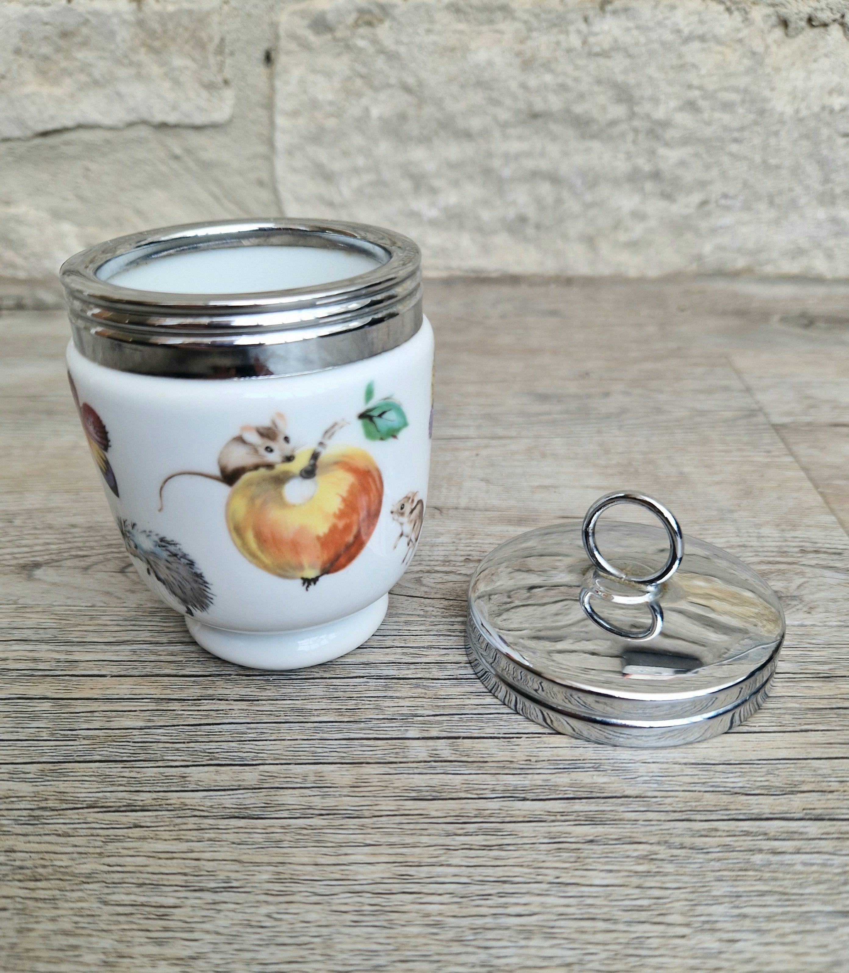 Vintage Royal Worcester Double Egg Coddler A Skipperty Tale Bunny & Bee Made in England