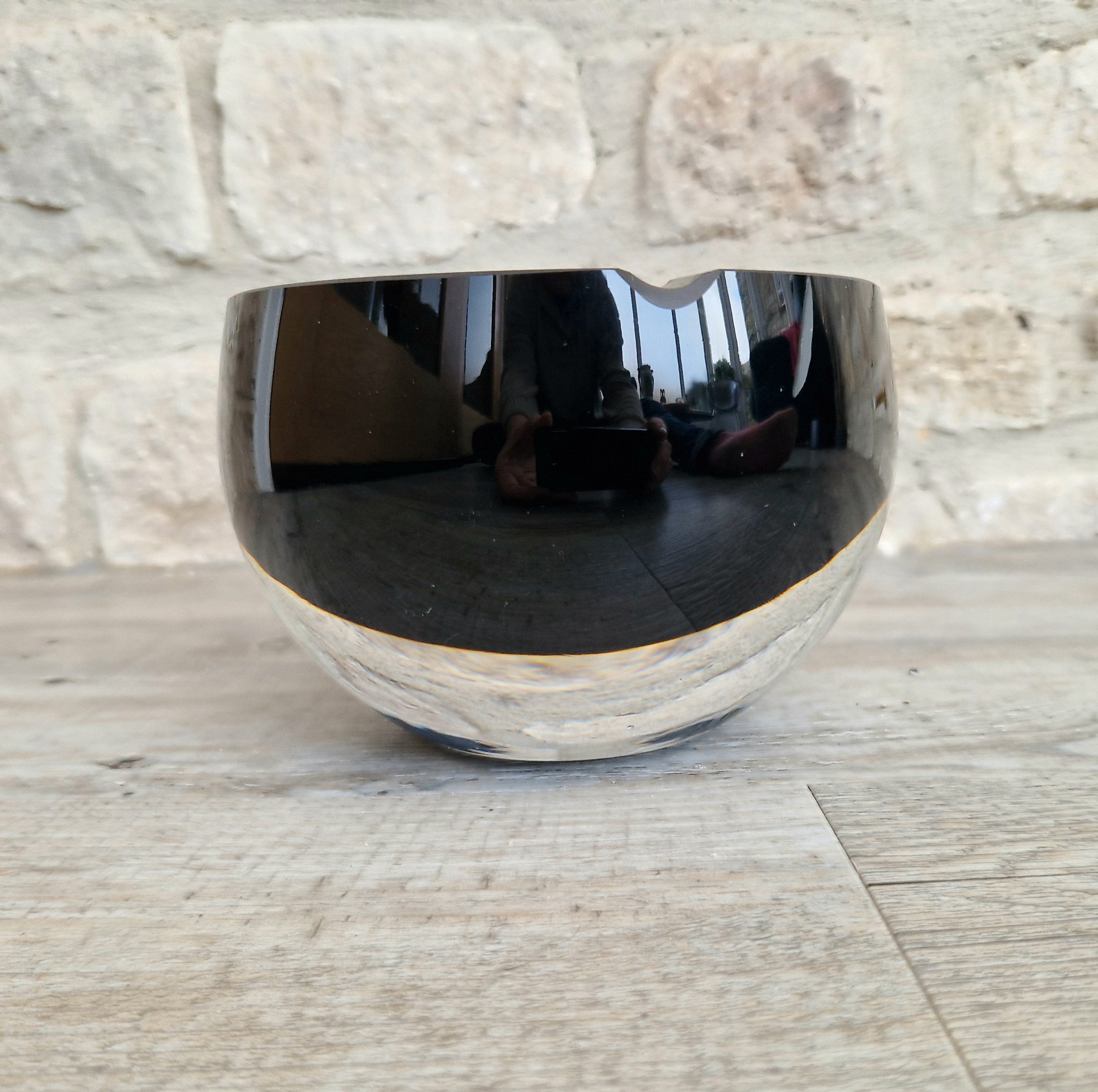 Large 1960's Vintage Antonio da Ros Murano Glass Cigar Ashtray Cenedese Black Sommerso