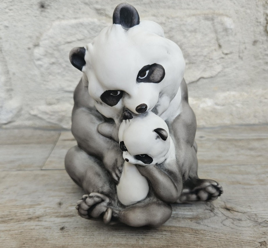 Vintage Panda with Cub Ornament Figure Italy Signed Beautiful Quality Guiseppi Armani Florence