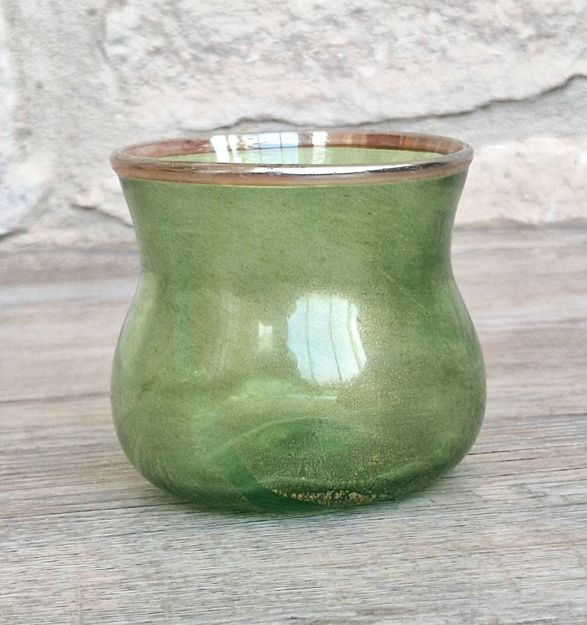 Antique Probable Salviati Dott. Murano Glass Small Beaker Green Gold Leaf, Venetian c.1875–1890, Handblown 13.5cm Rare